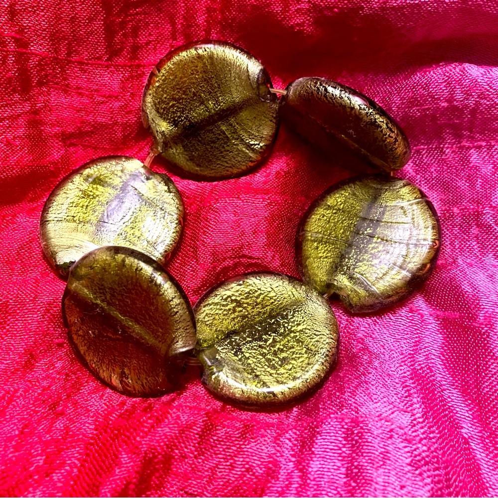 Art Glass/Dichroic Glass Bead Disc Bracelet, Green/Silver
